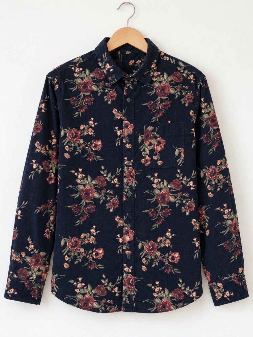 Floral Corduroy Button-Down Shirt Men’s XL Navy NWOT